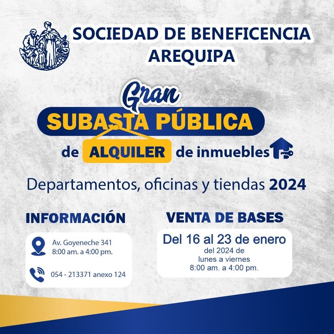 Sociedad de Beneficencia anuncia subasta de alquiler de inmuebles